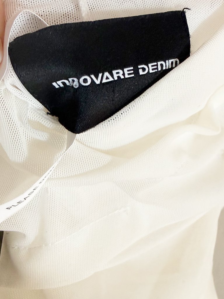Innovare Denim White Davion Halter Mini Dress Nwt Size Small Bubble Hem — image 7 of 8
